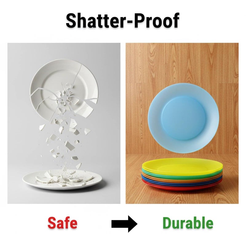 AOYITE 10 inch Plastic Plates Reusable - Lightweight Flat Dinner Plates set of 12 - BPA Free Dishwasher Safe & Microwave Plate for Kids Kitchen Party Camping Outdoor - Image 5